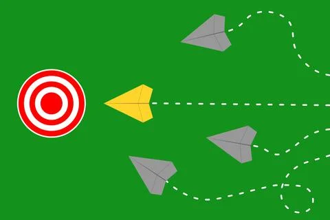Leadership, effectivity, completion, reaching or achieving target or objective. Illustrazione stock