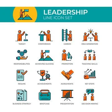 Leadership multicolor line Icon Set Stock Illustration
