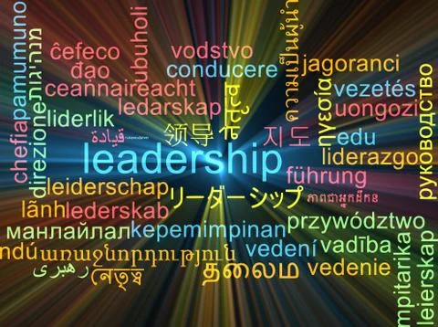 Leadership multilanguage wordcloud background concept glowing Stock Illustration