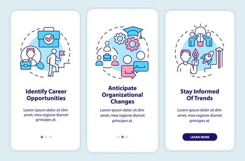 Leadership networking aims onboarding mobile app screen Ilustración de archivo