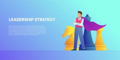 Leadership strategy cartoon banner with chess figures Stock Illustration