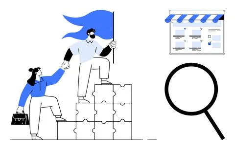 Leadership, teamwork, e-commerce, project management, business growth, online Illustrazione stock
