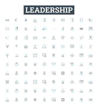 Leadership vector line icons set. Lead, Guide, Manage, Motivate, Direct Stock Illustration