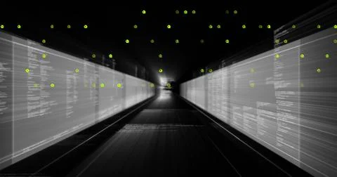 Leading digital corridor drawing eye to bright vanishing point in data tunnel 스톡 일러스트