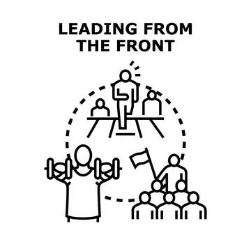 Leading front showing example training team working out Stock Illustration
