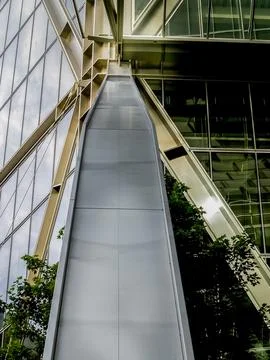 Leading lines of steel structural elements of modern London building close-up Stock Photos