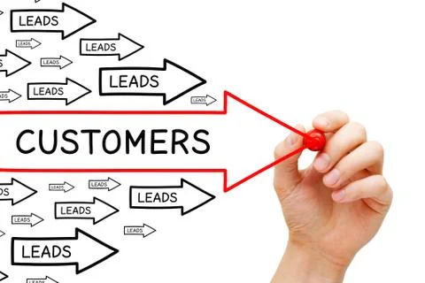 Leads Customers Conversion Arrows Concept Stockfoto's