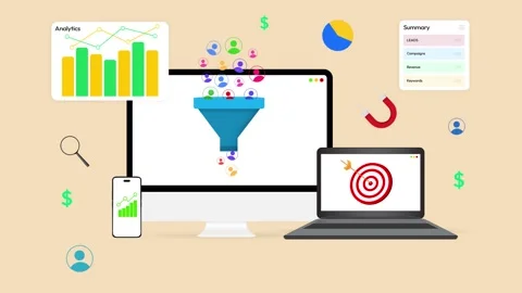 Leads Generation in business with colorful analytics, dartboard and goals Stock Footage 301772833