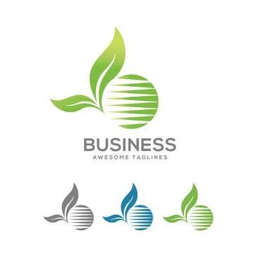 Leaf and abstract circle globe vector logo Stock Illustration