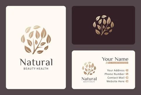 Leaf and branch logo design for natural beauty product. Stock Illustration
