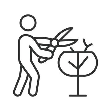 Leaf and branch pruning tree care icon in line design Stock Illustration