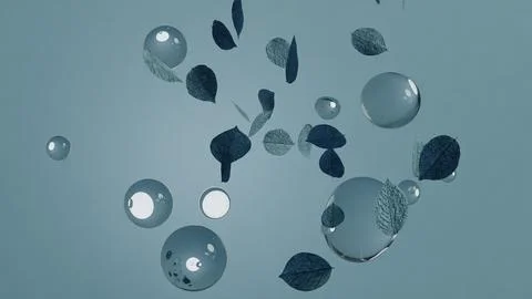 Leaf and bubbles 3D stylized floating Stock Illustration