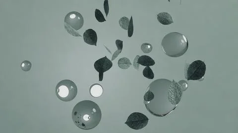 Leaf and bubbles 3D stylized floating Illustrazione stock