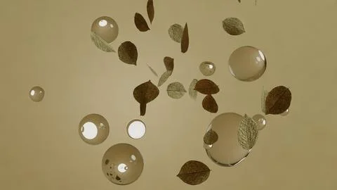 Leaf and bubbles 3D stylized floating Stock Illustration