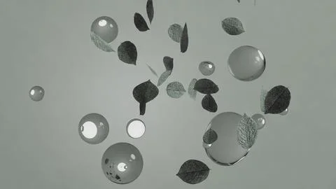 Leaf and bubbles 3D stylized floating Stock Illustration