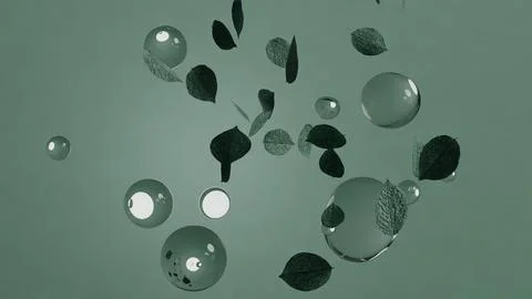 Leaf and bubbles 3D stylized floating Stock Illustration