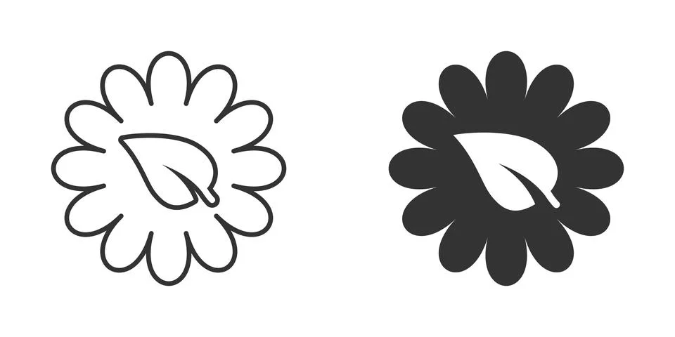 Leaf and chamomile icon in flat style. Flower with plant vector illustration  Stock Illustration