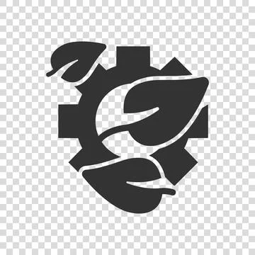Leaf and gear icon in flat style. Cog with plant vector illustration on white Stock Illustration