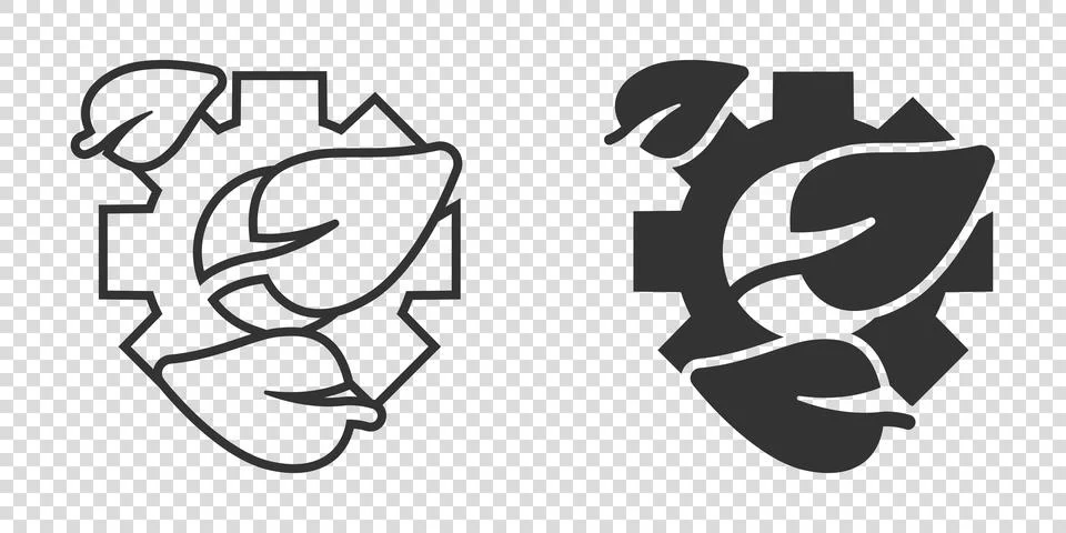 Leaf and gear icon in flat style. Cog with plant vector illustration on white Stock Illustration