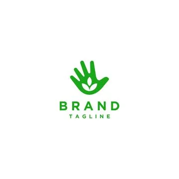 Leaf and Hand Logo Design Stock Illustration
