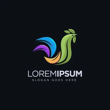 Leaf and rooster logo icon vector template on black background Stock Illustration