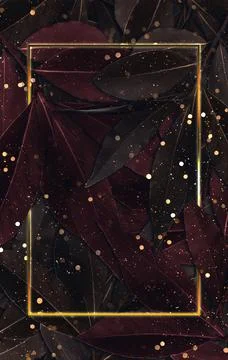 Leaf background golden frame and bokeh droplets 3D illustration Stock Illustration