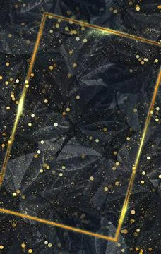 Leaf background golden frame and bokeh droplets 3D illustration Stock Illustration