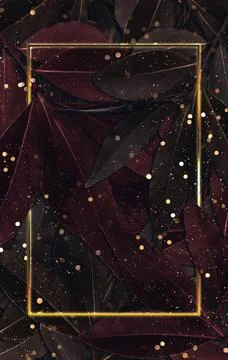 Leaf background golden frame and bokeh droplets 3D illustration Illustrazione stock