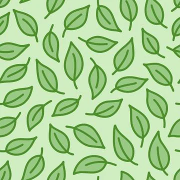 Leaf background. Green colored seamless pattern with leaves in minimal line Stock Illustration