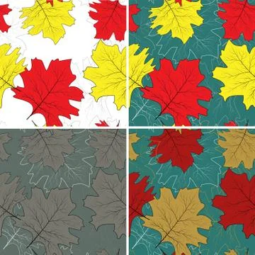 Leaf background. Modern abstract set with red autumn maple leaves seamless on 스톡 일러스트