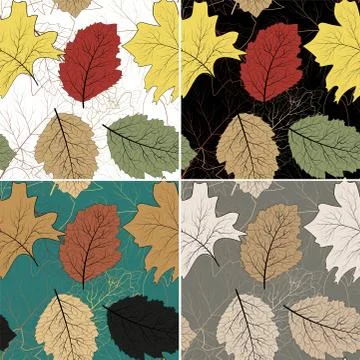 Leaf background. Modern abstract set with red autumn maple leaves seamless on Stock Illustration