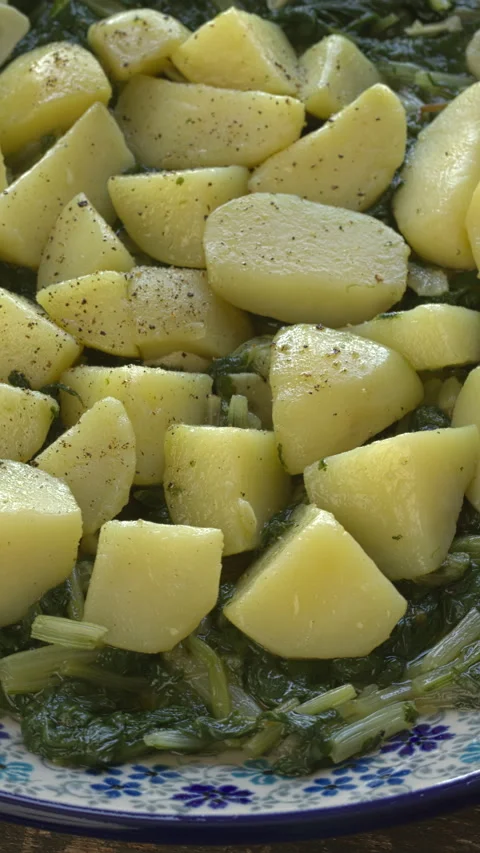 Leaf beet with potatoes. Vertical video. Stock Footage 281181380
