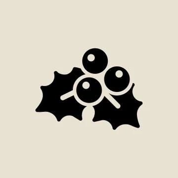 Leaf berry icon simple flat style Christmas symbol Stock Illustration
