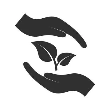 Leaf between hands, in hands logo icon design with white background and simpl Stock Illustration