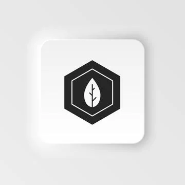 Leaf, biology, science. Bioengineering neumorphic style vector icon Stock Illustration