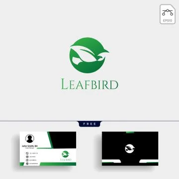 Leaf bird negative logo template with business card Stock Illustration