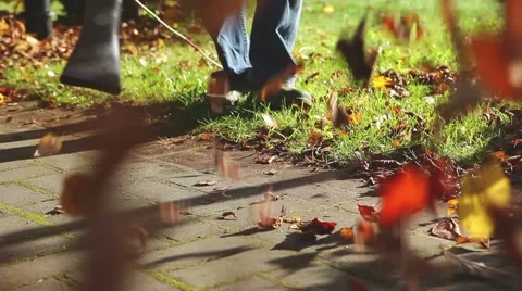 Leaf blower in action Stock Footage