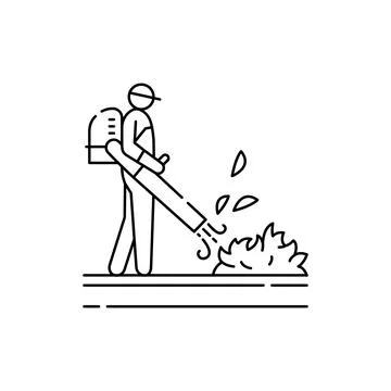 Leaf blower cleaning olor line icon. Garden service. Stock Illustration