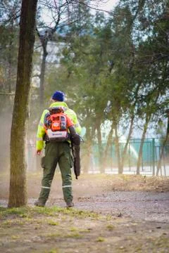 Leaf blower, environment care Stock Photos