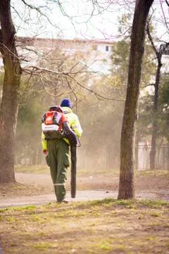 Leaf blower, environment care Stock Photos
