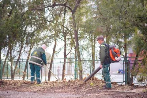 Leaf blower, environment care Stock Photos