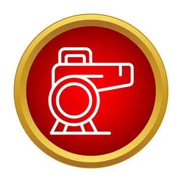 Leaf blower outline icon in red gold circle Stock Illustration