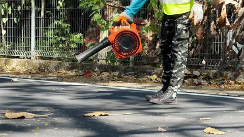 Leaf Blower Worker Cleaning Stock Footage 336280061
