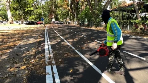 Leaf Blower Worker Road Stock Footage 336280101