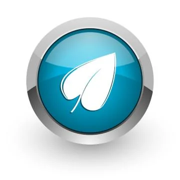 Leaf blue silver metallic chrome border web and mobile phone icon on white ba Stock Illustration