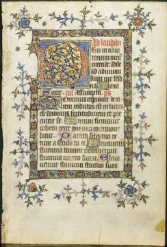 Leaf from a Book of Hours: Initial D, c. 1400. England, early 15th century... Foto stock