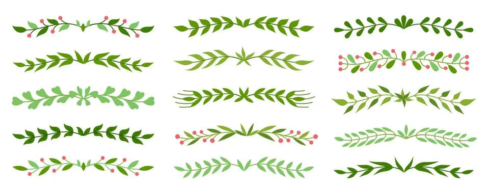 Leaf branch divider set book page separator border Stock Illustration
