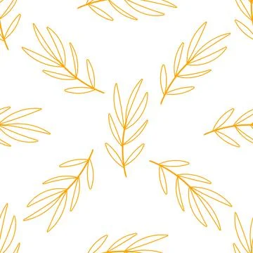 Leaf branch line forest yellow background pattern Stock Illustration