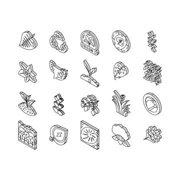 Leaf Branch Natural Foliage Tree isometric icons set vector Illustrazione stock