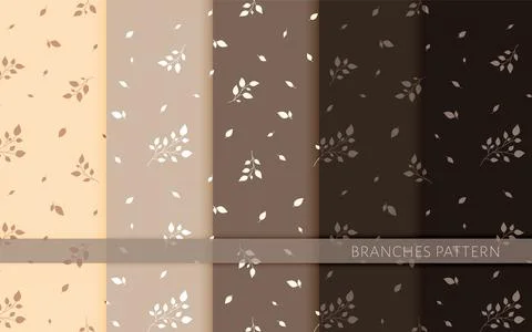 Leaf branch seamless pattern coffee silhouette set Illustrazione stock
